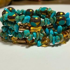 TURQUOISE authentic handmade bracelets stretchy stackable golden accents